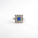 18ct yellow gold & platinum synthetic blue sapphire and white sapphire art deco ring