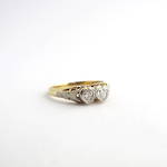 18ct yellow gold and platinum vintage heart shaped style two stone diamond ring