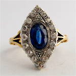 18ct yellow gold and platinum art deco sapphire and diamond set ring