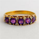 9ct yellow gold amethyst and diamond london bridge style ring