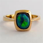 9ct yellow gold solid black opal ring