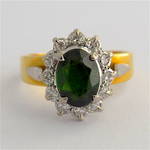 18ct yellow and white gold green tourmaline and diamond cluster ring