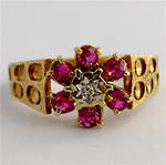 9ct yellow and white gold natural ruby and diamond flower cluster ring