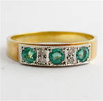 9ct yellow and white gold vintage natural emerald and diamond set ring