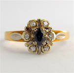 9ct yellow and white gold sapphire and diamond cluster ring