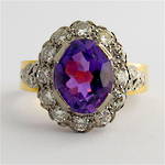 18ct yellow and white gold amethyst and diamond ring