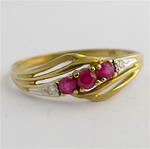 9ct yellow/white gold natural ruby and diamond set ring