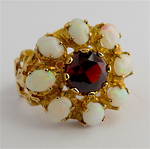 9ct yellow gold vintage garnet and opal dress ring