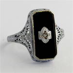 10ct white gold onyx and diamond set unisex ring