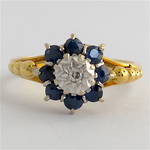 18ct yellow gold/platinum sapphire and diamond dress ring