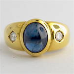 18ct yellow gold cabochon cut sapphire and diamond ring