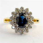 14ct yellow gold dark sapphire and diamond cluster ring