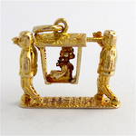 9ct yellow gold Chinese sedan chair with woman being carried charm