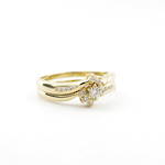 18ct yellow gold diamond cluster ring with shoulder diamonds and matching diamond wedding ring