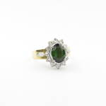 18ct yellow and white gold green tourmaline and diamond cluster ring