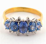 18ct yellow and white gold 5 stone ceylon sapphire and diamond ring