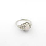 18ct white gold art deco solid opal and diamond set ring