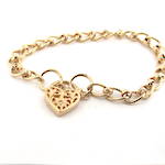 9ct yellow gold oval link bracelet with a heart padlock set with a diamond