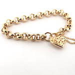 9ct yellow gold belcher link bracelet set with flower pattern heart padlock