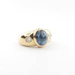 18ct yellow gold cabochon cut sapphire and diamond ring